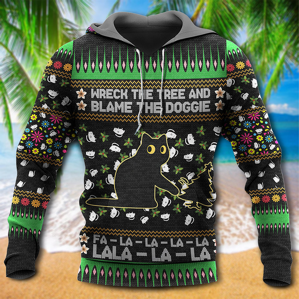 Black Cat Blame Dog Christmas Hoodie For Christmas Events Holiday Travel And Comfortable Casual Outfits