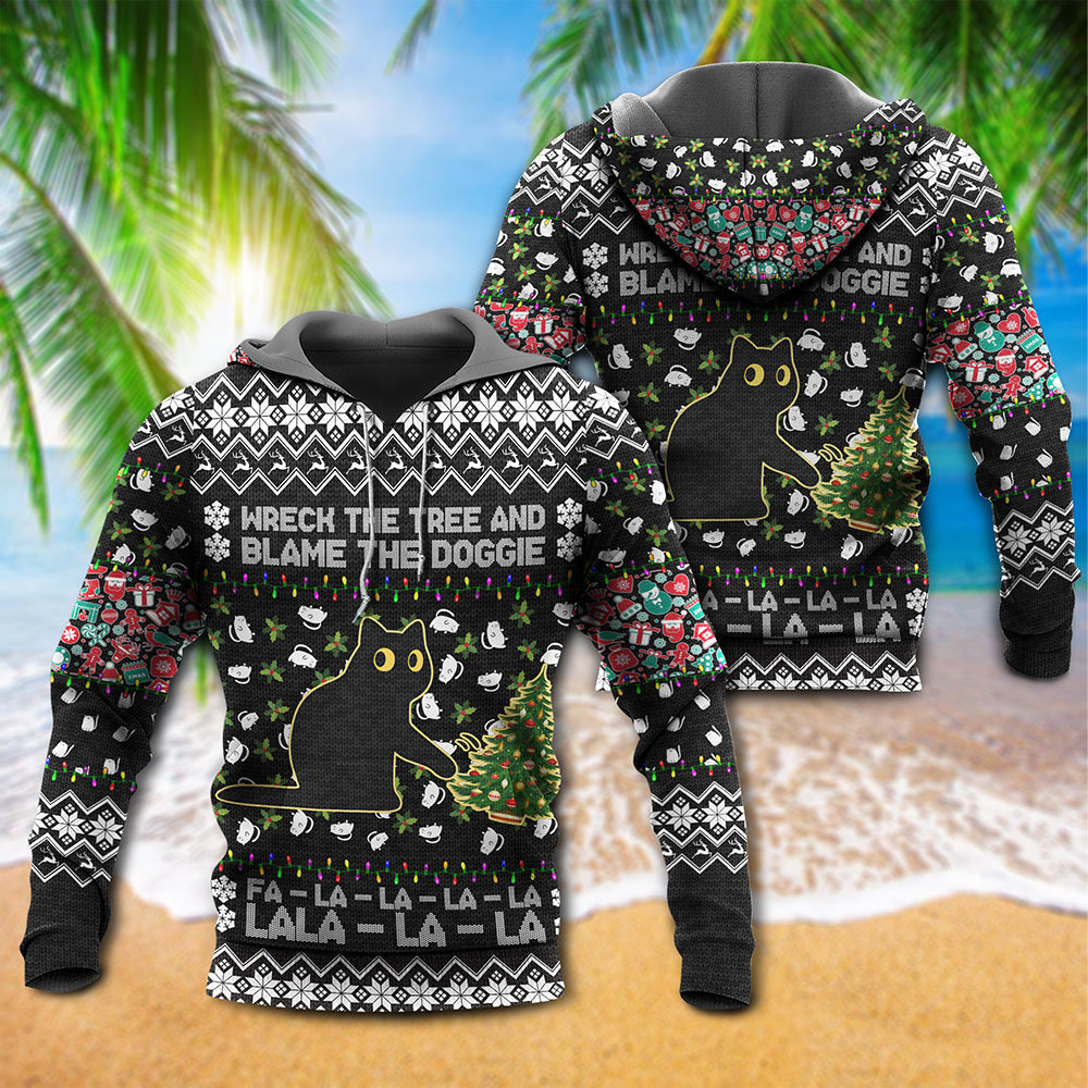 Black Cat Christmas Tree Mischief Hoodie For Winter Streetwear Christmas Travel And Seasonal Home Gatherings