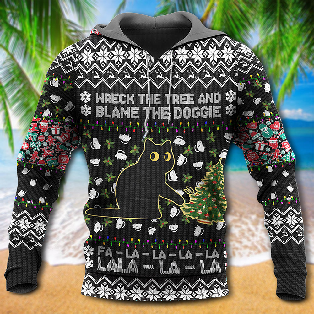 Black Cat Christmas Tree Mischief Hoodie For Winter Streetwear Christmas Travel And Seasonal Home Gatherings