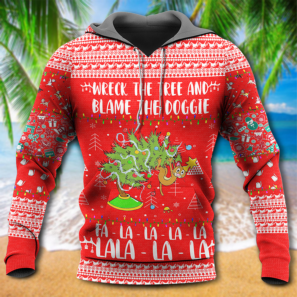 Red Cat Christmas Tree Mischief Hoodie For Christmas Gatherings Outdoor Trips And Relaxed Seasonal Style
