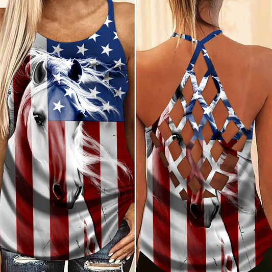 Horse America Artistic Hollow Tank Top For Yoga Workouts And Casual Wear
