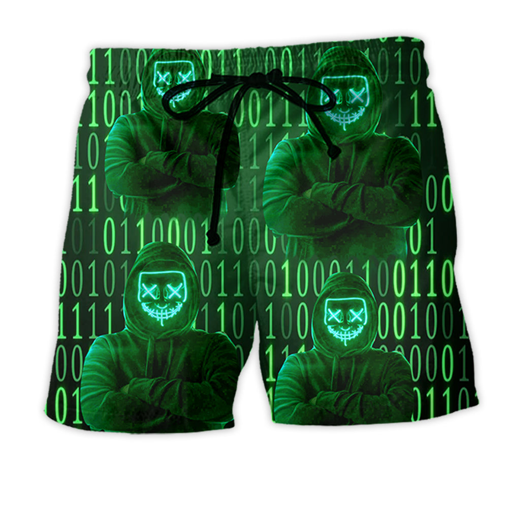 Hacker Do Not Mess With Me Beach Shorts Pattern View For Relaxed Vacation Styling