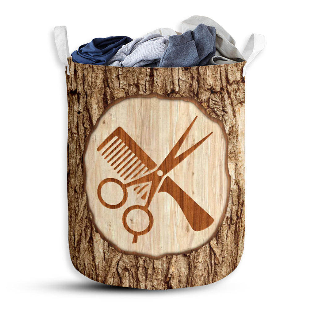Hairstylist Bark Wood Laundry Basket For Bathroom Bedroom Storage
