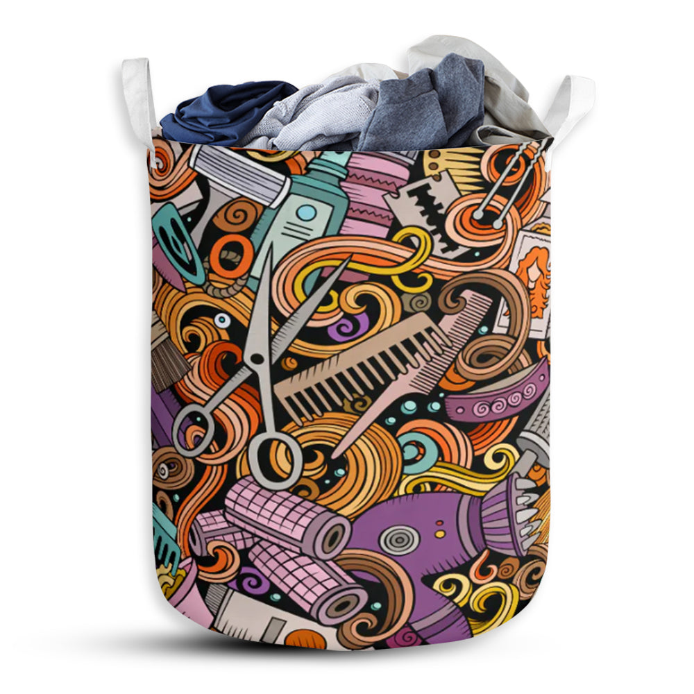 Hairstylist Doodle Laundry Basket For Bathroom Bedroom Storage