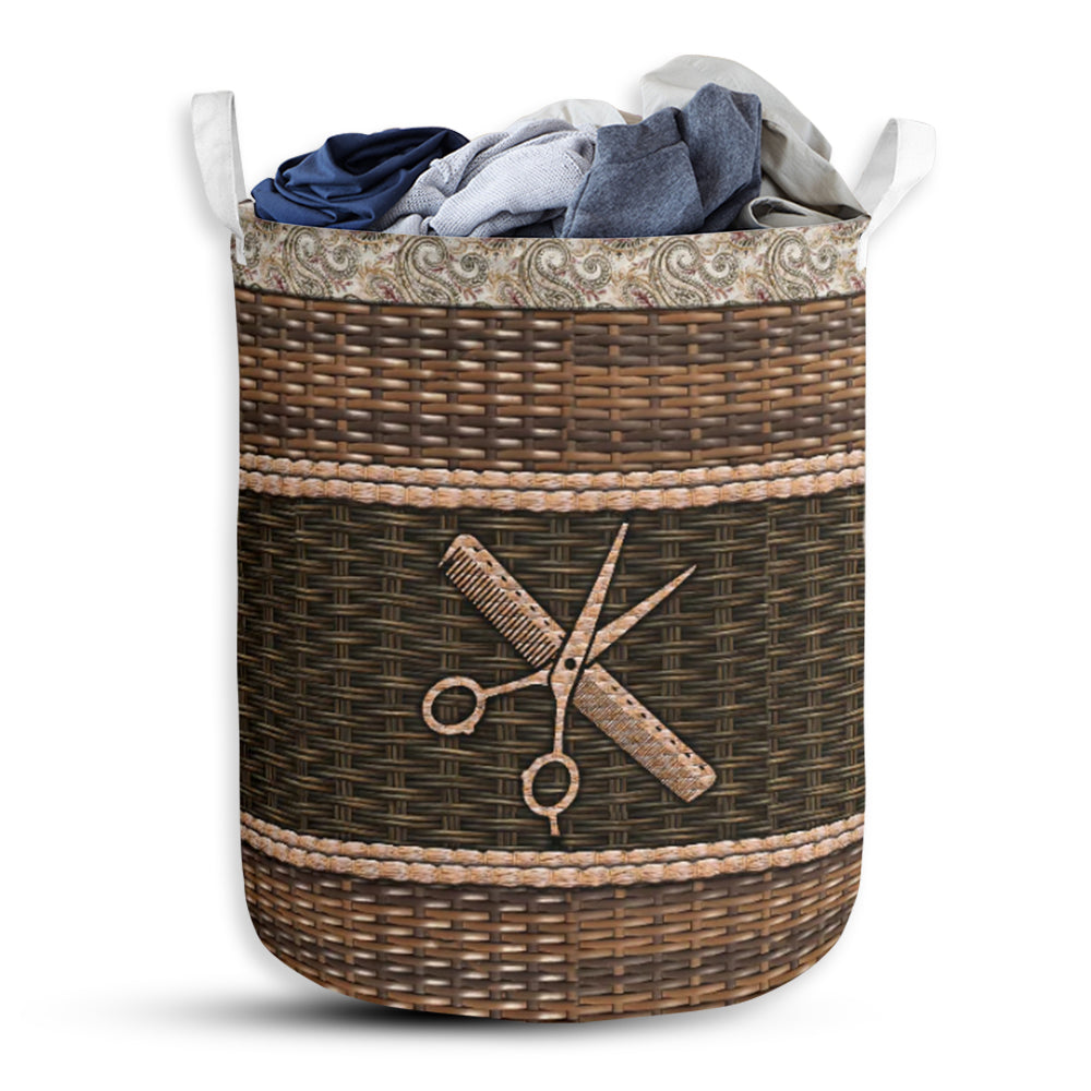 Hairstylist Fabric Border Laundry Basket For Bathroom Bedroom Storage