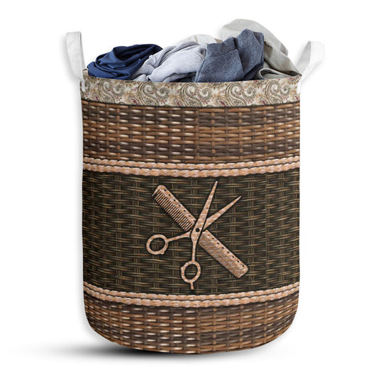 Hairstylist Fabric Border Laundry Basket For Bathroom Bedroom Storage
