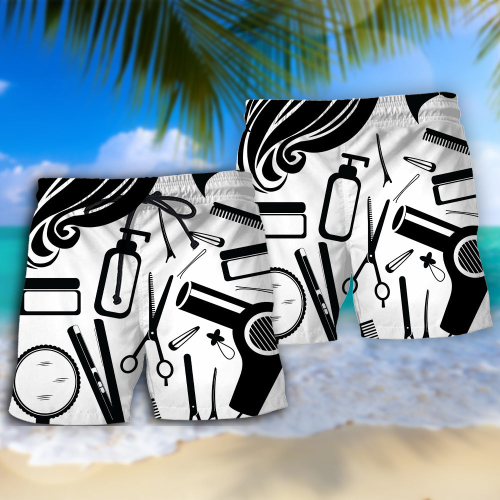 Hairstylist Black And White Beach Shorts For Summer Vacation And Coastal Travel