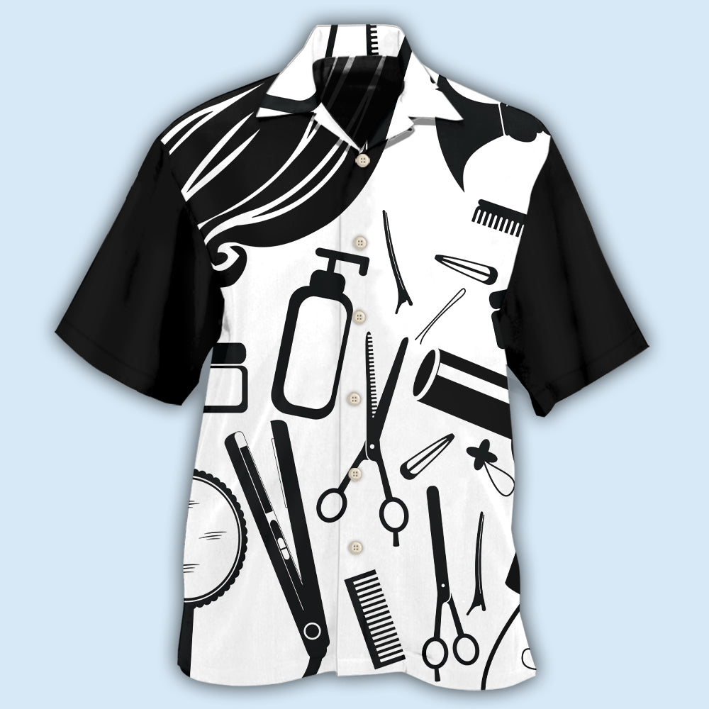 Hairstylist Black White Hawaiian Shirt For Tropical Holidays, Outdoor Gatherings, And Everyday Comfort