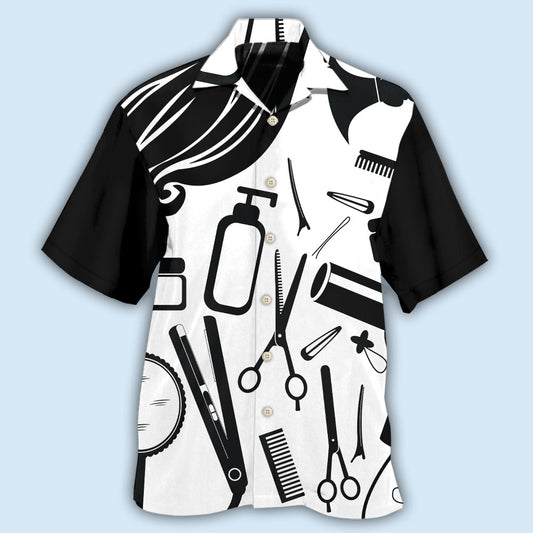 Hairstylist Black White Hawaiian Shirt For Tropical Holidays, Outdoor Gatherings, And Everyday Comfort