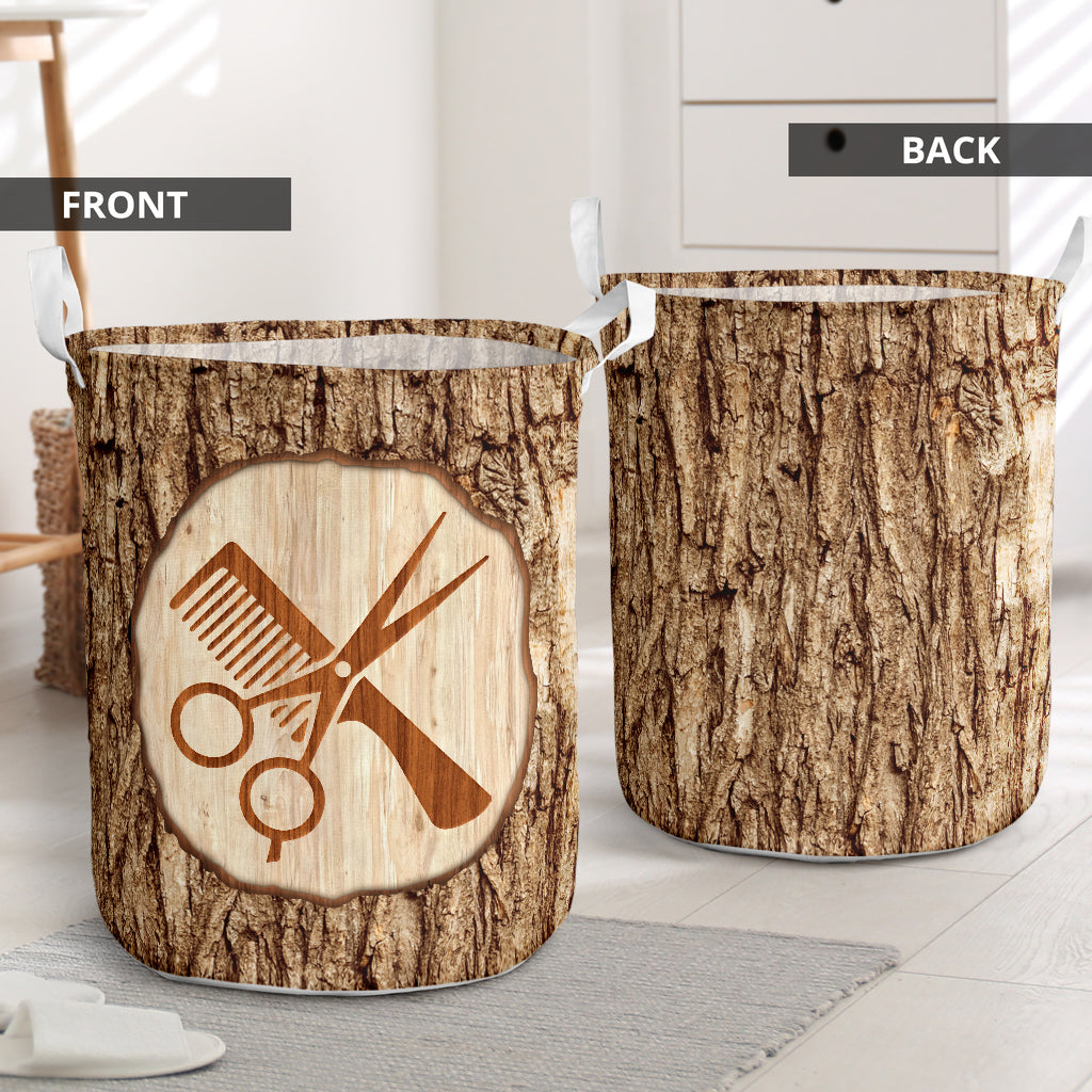 Hairstylist Bark Wood Laundry Basket For Room Home Organizer