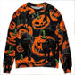 Halloween Black Cat Pumpkin Tropical Sweater For Art Fans Travel Parties And Distinctive Casual Style