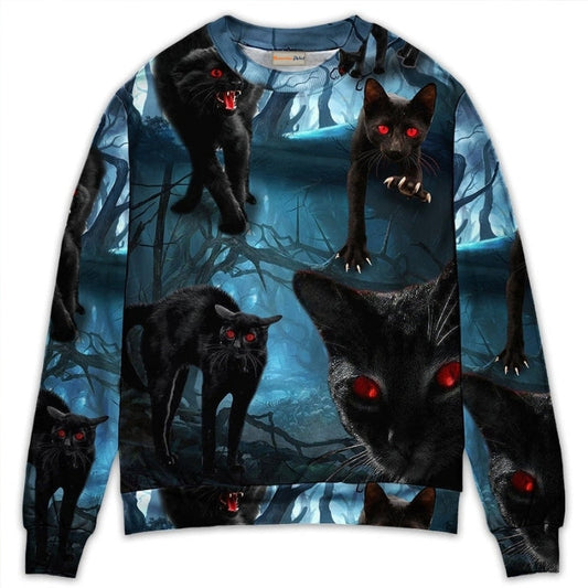 Halloween Black Cat Spooky Sweater For Art Lovers Holidays Parties And Comfortable Wear