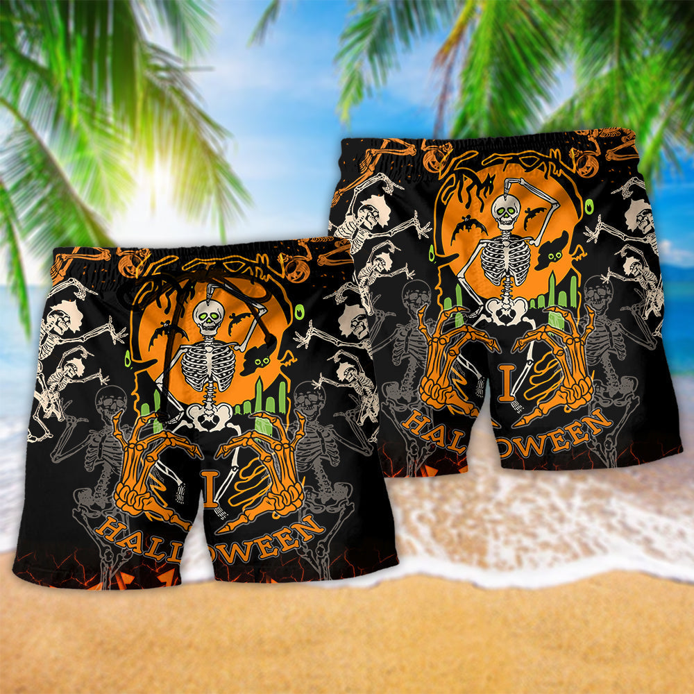 Halloween Dancing Skeleton Scaried Hawaiian Beach Shorts For Fantasy Fan Beach Days