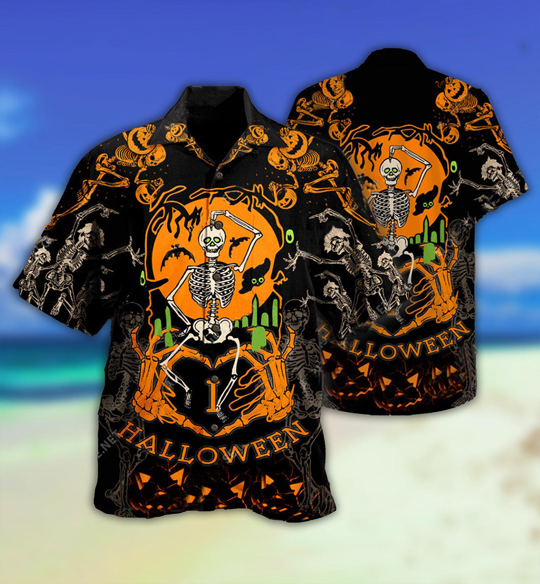 Halloween Dance Skeleton Scared Hawaiian Shirt Artwork View For Coastal Escapes And Resort Style