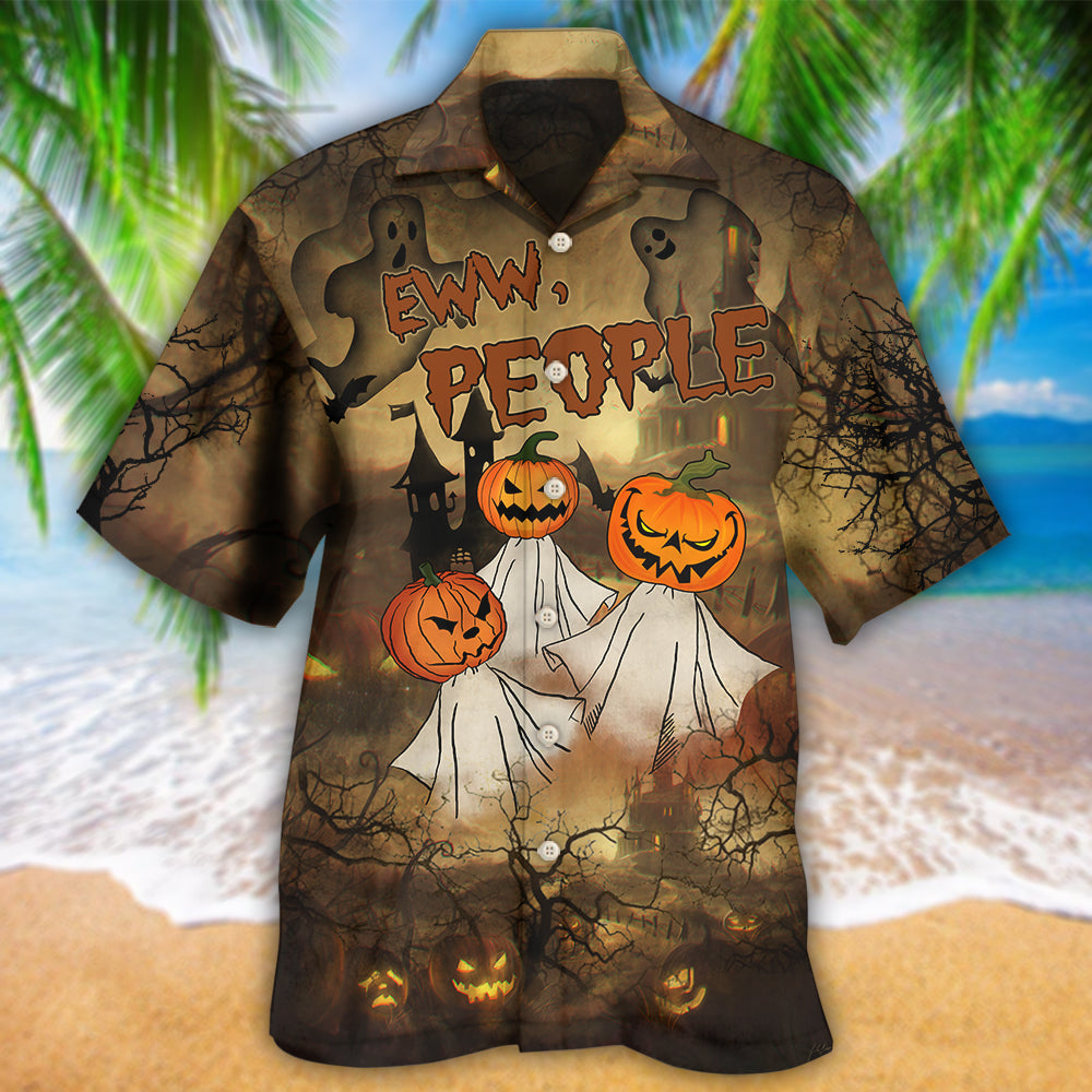 Halloween Eww People Pumpkin Ghost Hawaiian Shirt Design View For Casual Summer Styling