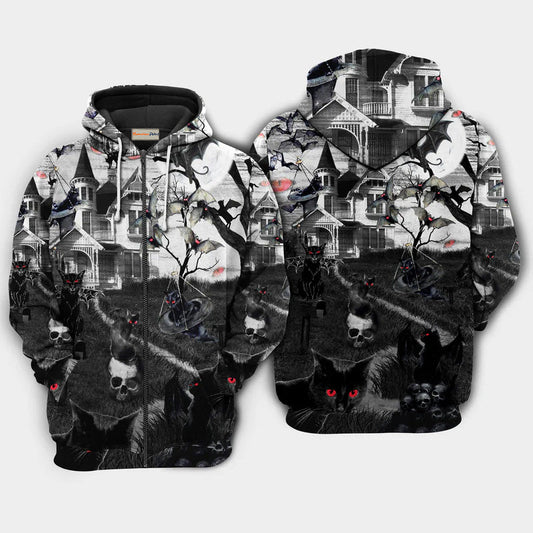 Classic Halloween Flying Cats Hoodie For Seasonal Parties Casual Outfits And Everyday Comfort