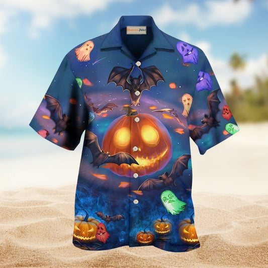 Halloween Glowing Pumpkins By Night Hawaiian Shirt For Summer Vacation Beach Travel And Relaxed Casual Wear