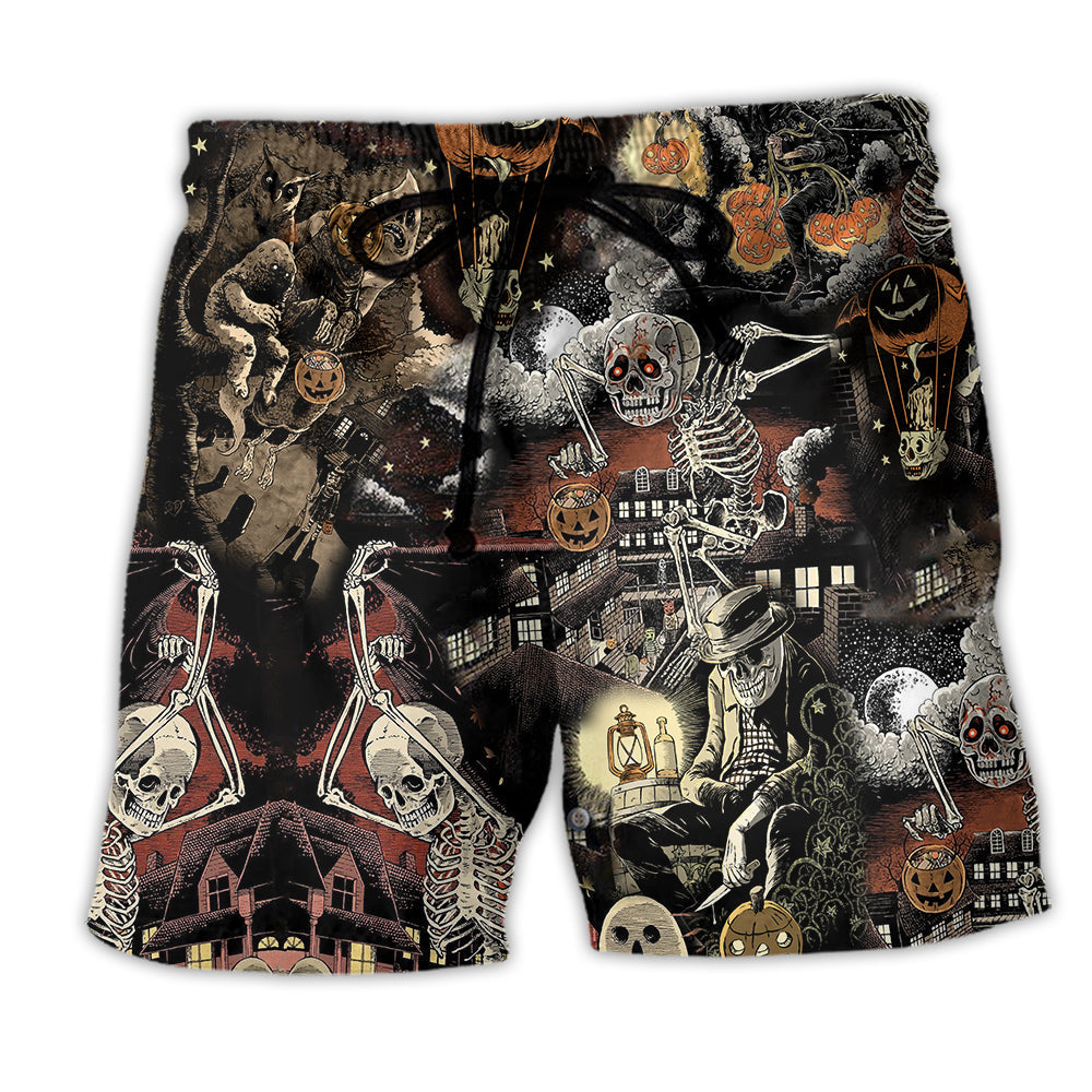 Halloween Night Skeleton Beach Shorts For Oceanfront Weekends And Travel Ready Comfort