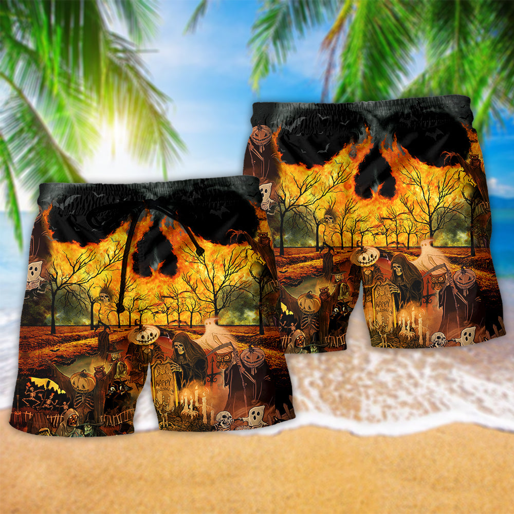 Halloween Party Colorful Hawaiian Print Beach Shorts For Bold Summer Vacation Style