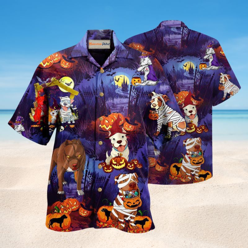 Halloween Pitbulls Funny Hawaiian Shirt For Holiday Gatherings Beach Travel And Relaxed Summer Style