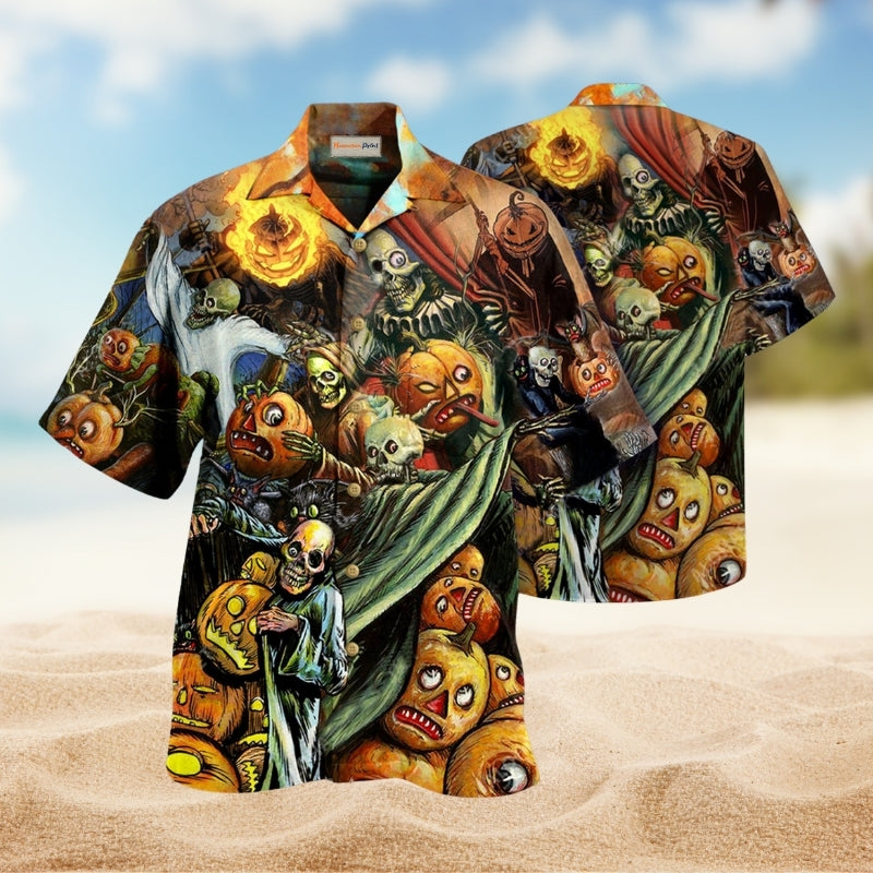 Halloween Spooky Pumpkin Hawaiian Shirt For Costume Parties, Summer Travel, And Distinctive Casual Wear