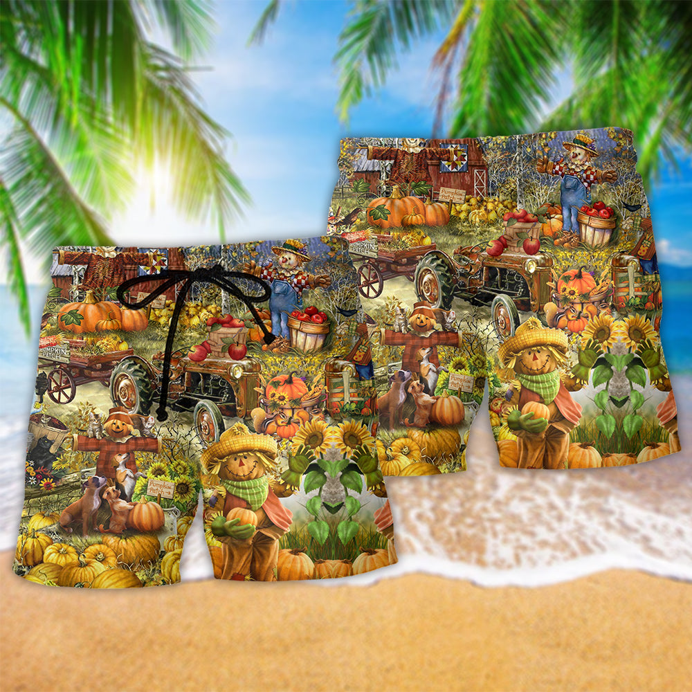 Halloween Smiling Pumpkin Beach Shorts Pattern Detail For Coastal Travel And Laid Back Daily Wear
