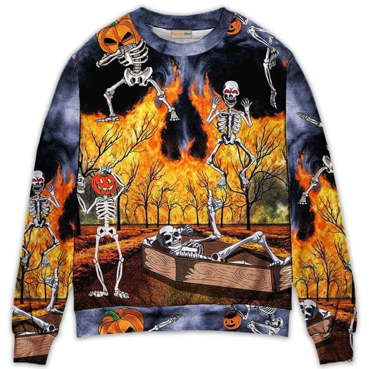 Halloween Skeleton Pumpkin Party Sweater For Fantasy Fans Casual Outings And Weekend Adventures