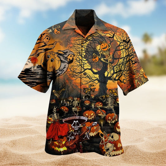 Halloween Skull Hawaiian Shirt For Island Vacations, Resort Wear, And Relaxed Seasonal Style