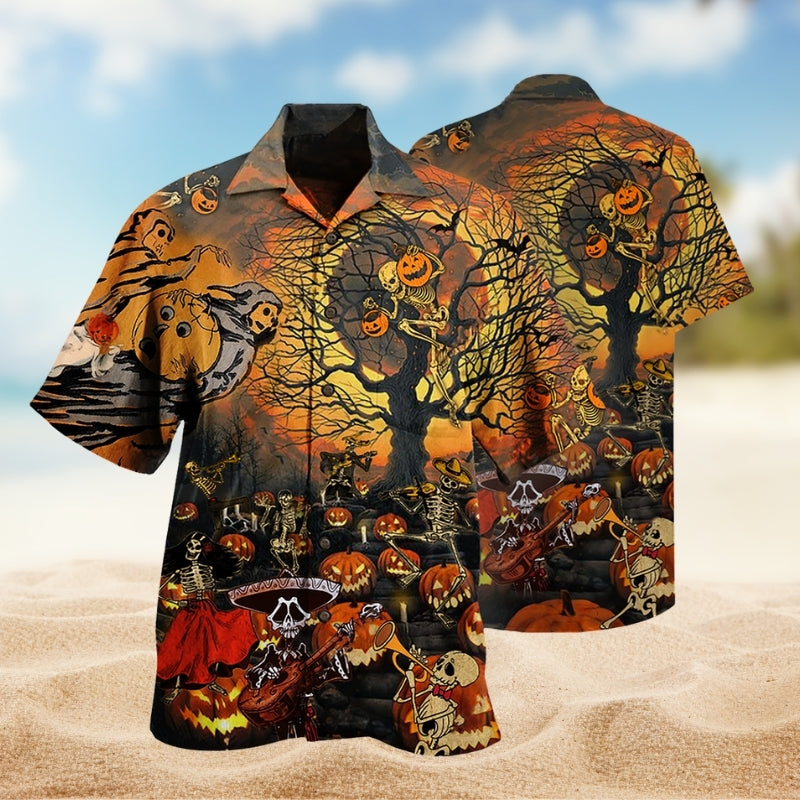 Halloween Skull Hawaiian Shirt For Island Vacations, Resort Wear, And Relaxed Seasonal Style