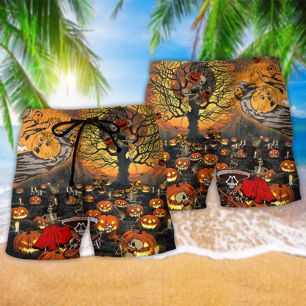 Halloween Skull Darkness Overnight Hawaiian Beach Shorts For Coastal Trips And Outdoor Wear