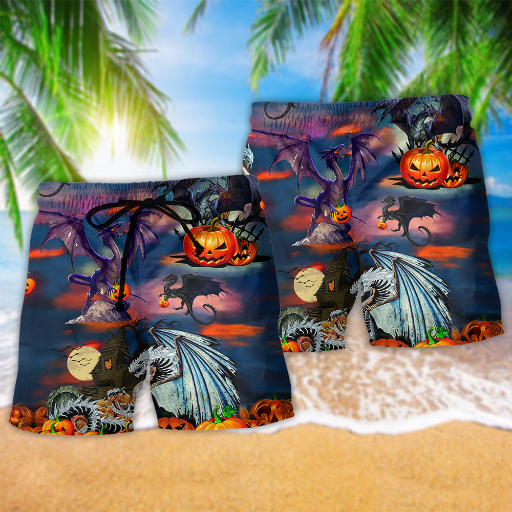 Halloween Dragon Treasure Guardian Beach Shorts Pattern Detail For Casual Outings And Distinctive Seasonal Style