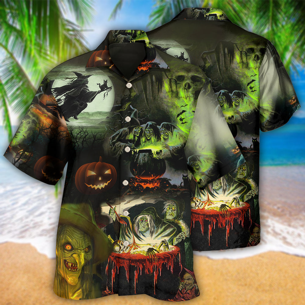 Halloween Witches Noticed Smoke Hawaiian Shirt Pattern View For Lightweight Everyday Style