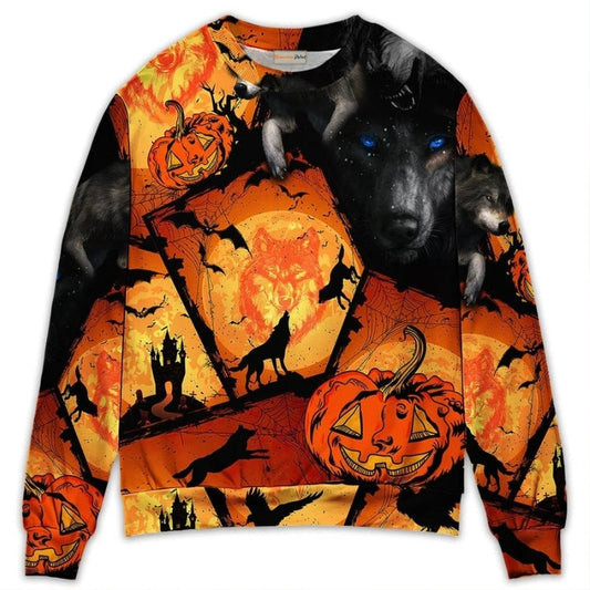 Halloween Wolf Pumpkin Fantasy Sweater For Alternative Outfits Seasonal Events And Everyday Comfort