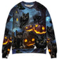 Halloween Black Cat Dark Night Sweater For Art Fans Travel Parties And Distinctive Casual Style