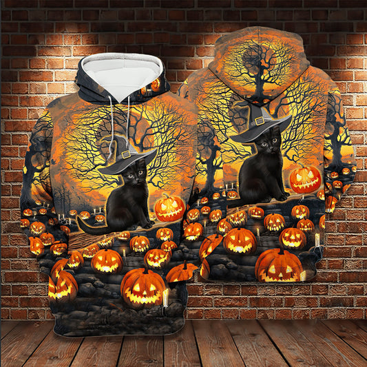 Black Halloween Cat Pumpkin Hoodie For Spooky Season Travel And Thoughtful Halloween Gifting
