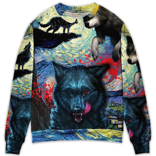 Halloween Black Wolf Starry Night Sweater For Fantasy Fans Casual Outings And Weekend Adventures