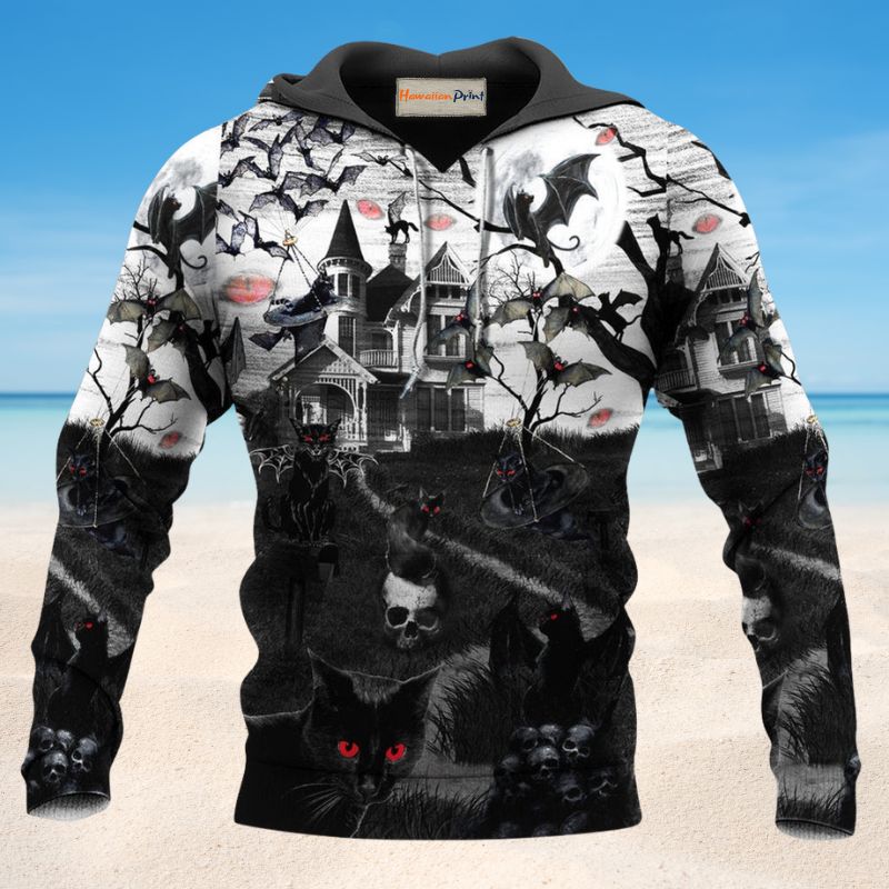 Dark Halloween Flying Cats Hoodie For Halloween Adventures Comfortable Style And Seasonal Gifting