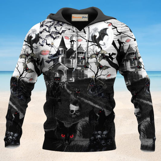 Dark Halloween Flying Cats Hoodie For Halloween Adventures Comfortable Style And Seasonal Gifting