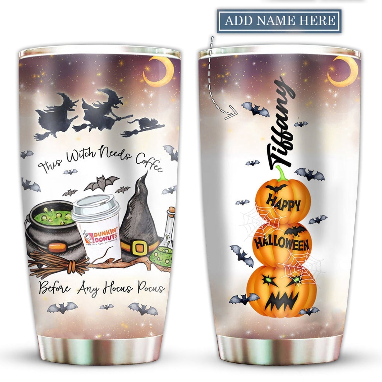 Halloween Happy Witch And Magic Pumpkin Personalized 20 Oz Tumbler For Coffee Travel And Daily Drinks