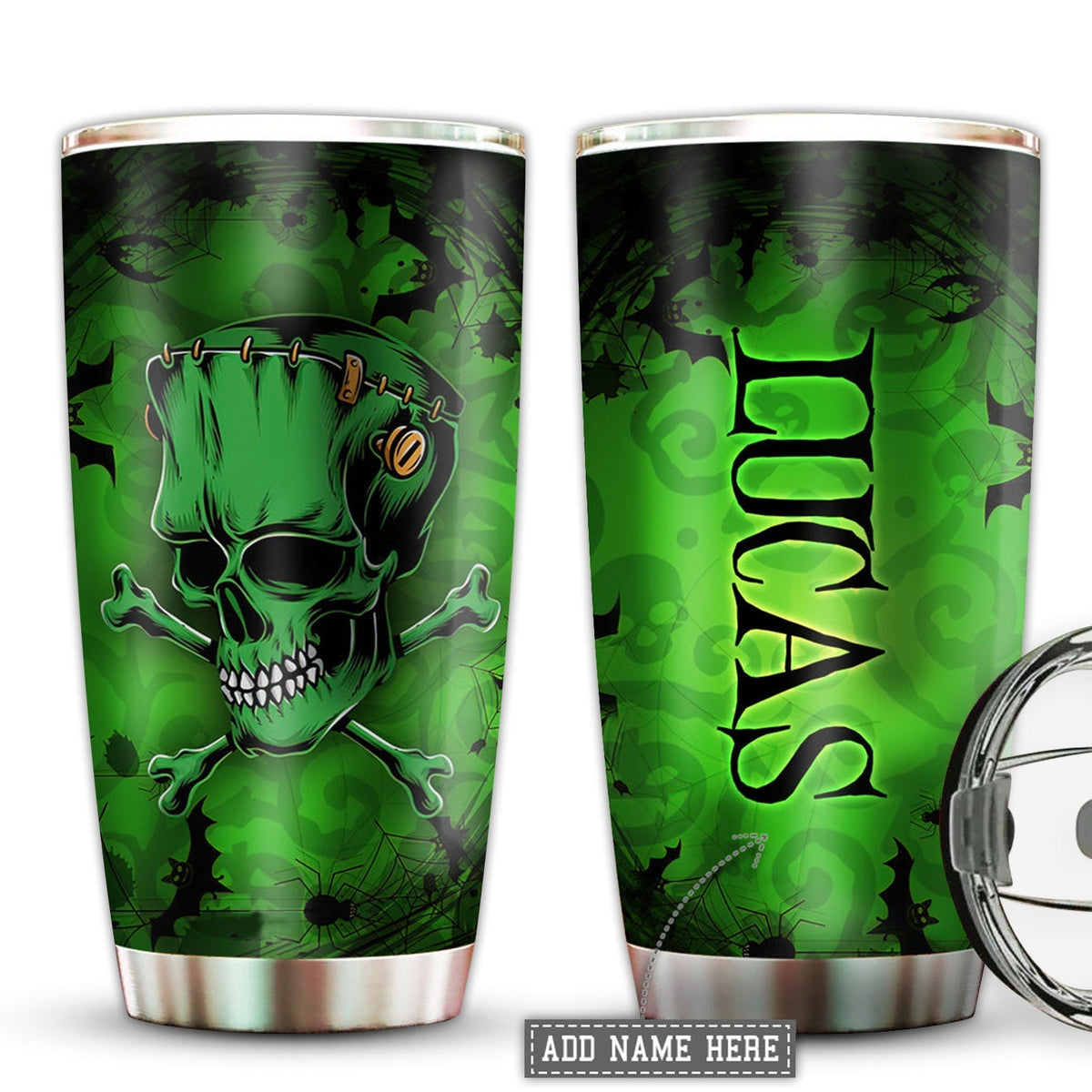 Halloween Skull With Smile Green Personalized 20 Oz Tumbler For Coffee Travel And Daily Drinks