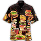 Hamburger Fast Food Design Hawaiian Shirt For Coastal Travel, Casual Events, And Comfortable Summer Wear