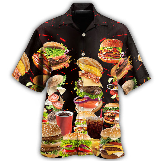 Hamburger Fast Food Design Hawaiian Shirt For Coastal Travel, Casual Events, And Comfortable Summer Wear