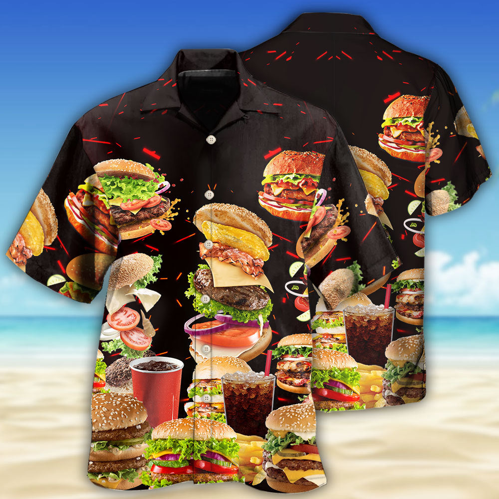 Food Hamburger Fast Hawaiian Shirt Artwork Detail For Tropical Trips And Casual Outings