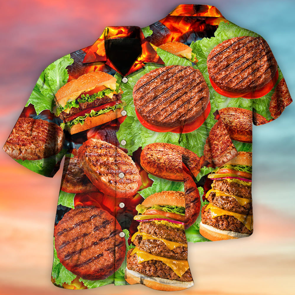 Creative Hamburger Patty BBQ Food Hawaiian Shirt For Casual Gatherings, Beach Holidays, And Thoughtful Gift Giving
