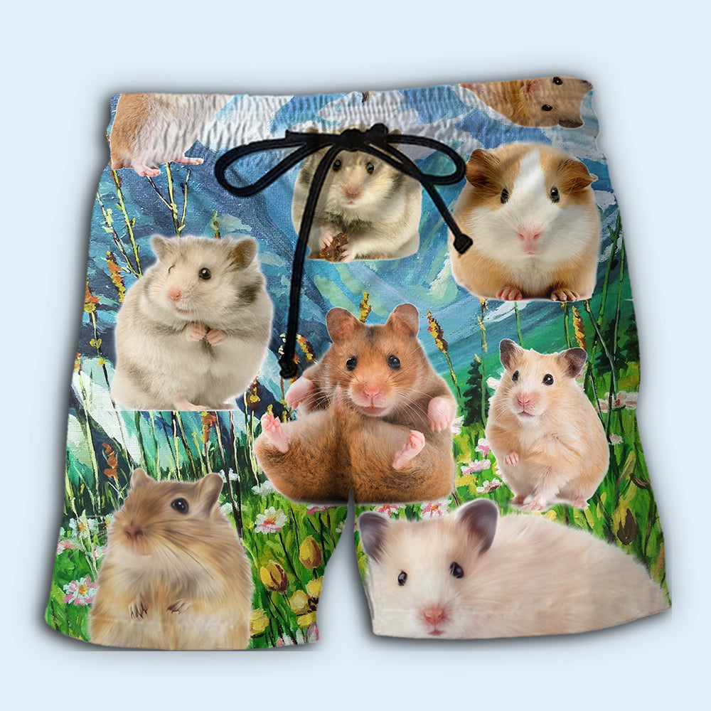 Happy Hamster Cute Animal Beach Shorts Design View For Summer Events And Coastal Getaways