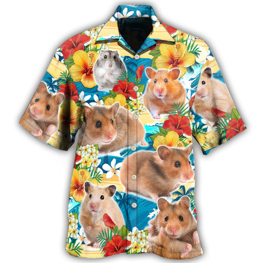 Floral Cute Hamster Hawaiian Shirt For Coastal Travel, Casual Events, And Comfortable Summer Wear