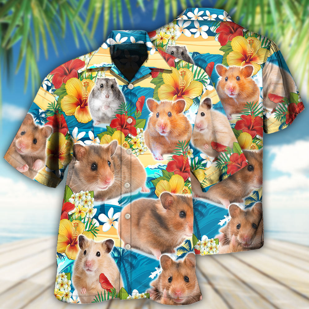 Floral Cute Hamster Hawaiian Shirt For Coastal Travel, Casual Events, And Comfortable Summer Wear