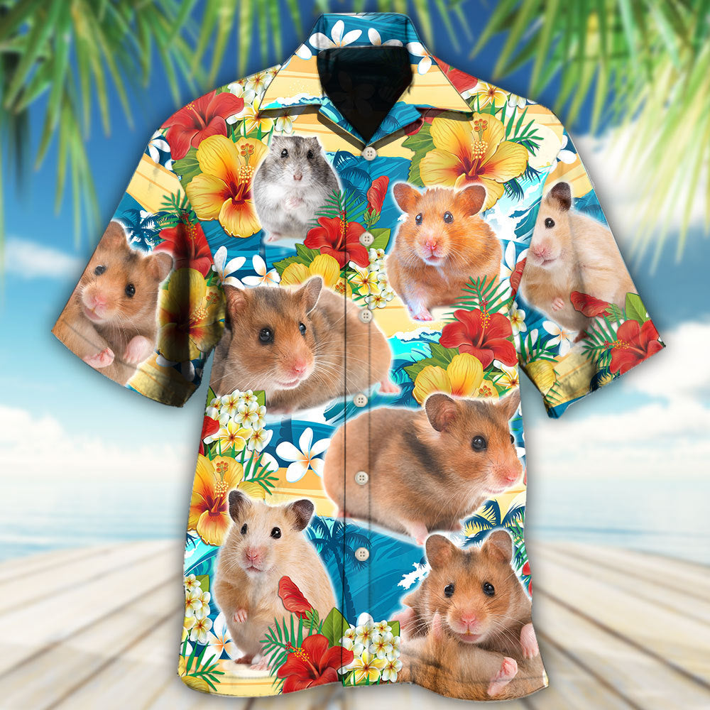 Floral Cute Hamster Hawaiian Shirt For Coastal Travel, Casual Events, And Comfortable Summer Wear