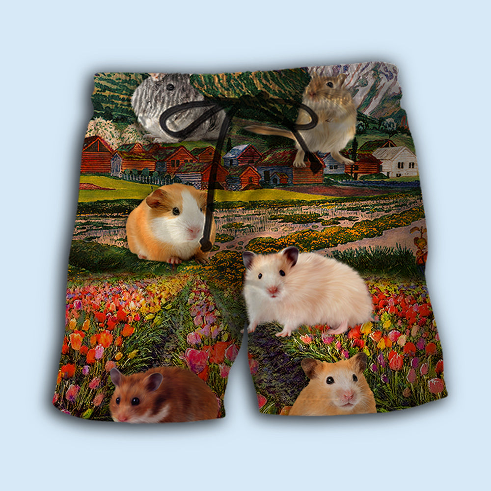 Hamster Cute Flower Beach Shorts Design Detail For Resort And Beach Day Style