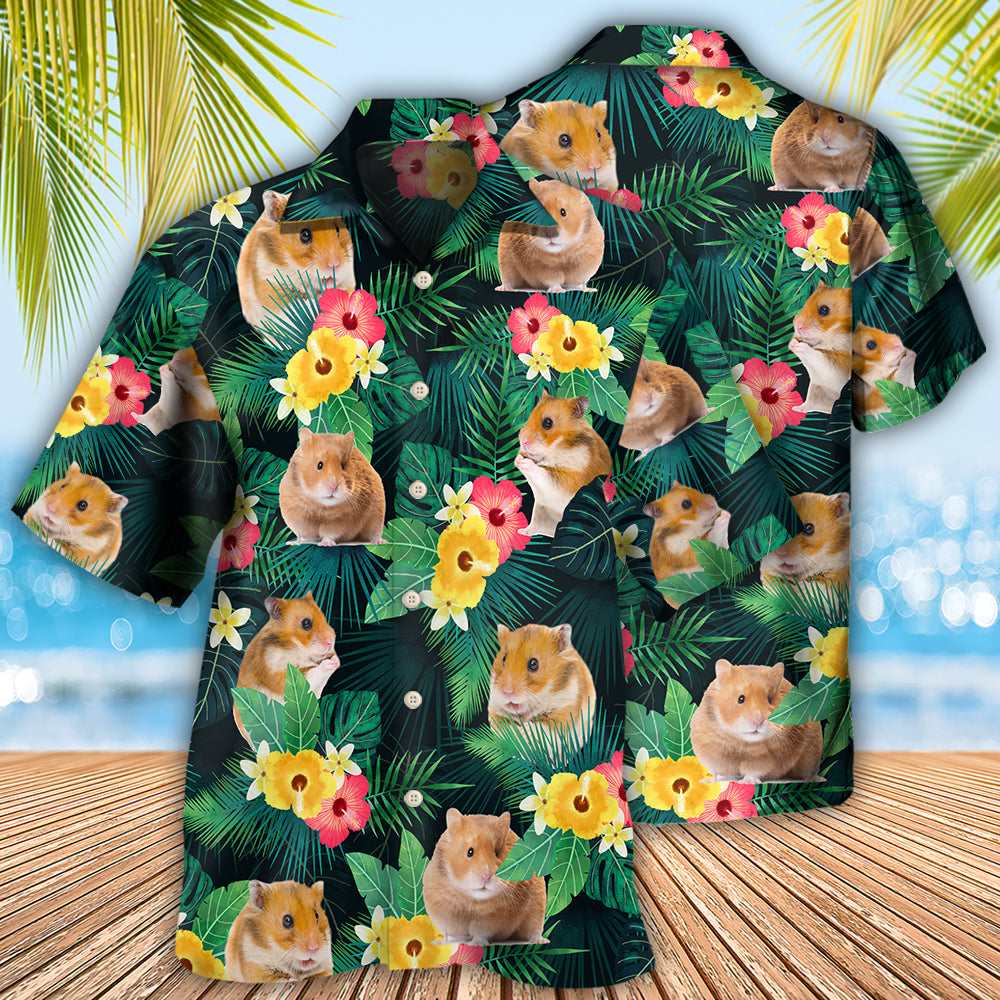 Tropical Summer Hamster Hawaiian Shirt With Detailed Graphic For Coastal Vacations Warm Weather Events And Daily Style
